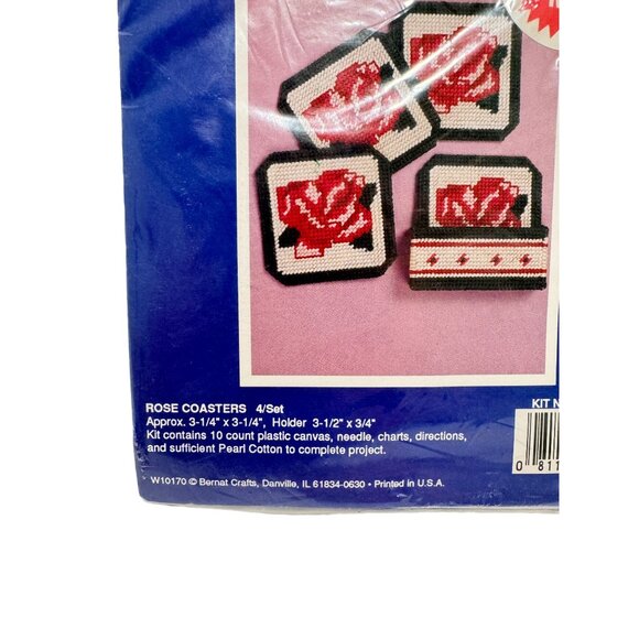 Plastic Canvas Rose Coasters & Caddy Kit Bernat 3.25"x 3.25" NIP Red Pink Flower - Picture 3 of 4